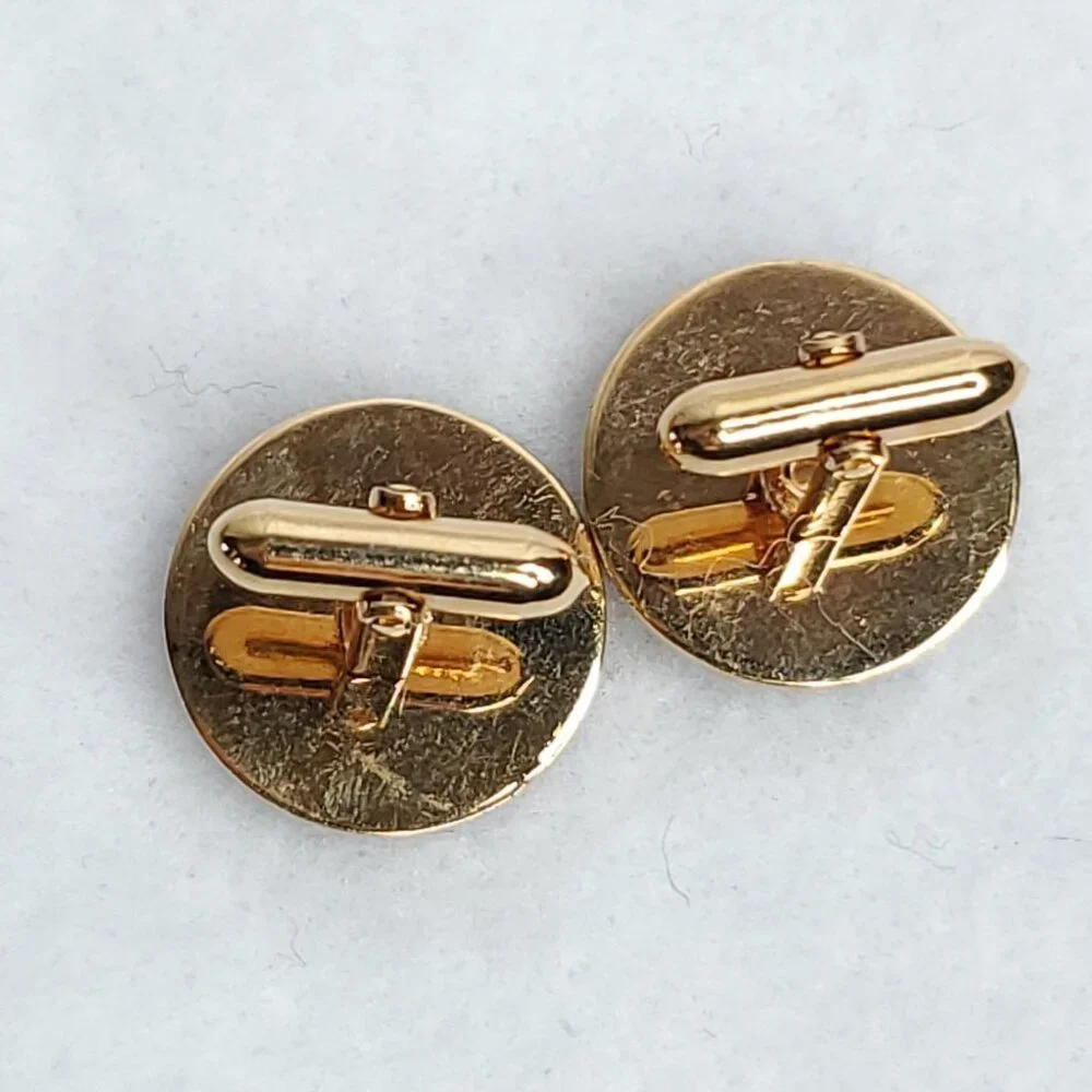 Vintage Lamode Cufflinks Gold Tone Black Round Karatclad
